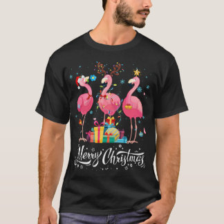 T-shirt Lumineux Flamant Drôle Chapeau de Père Noël Sweate