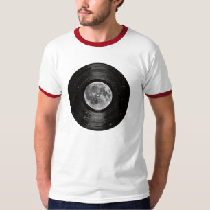 T-shirt Lune dans le disque de LP de vinyle de l'espace