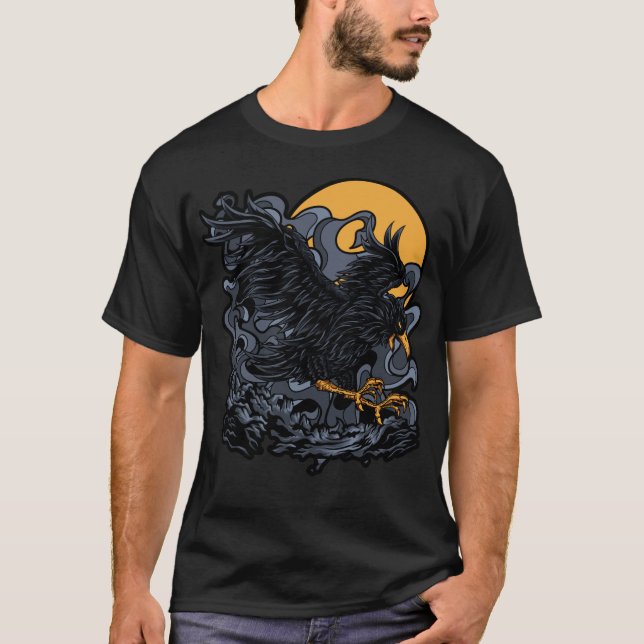 T-shirt Lune de Corbeau Noir Effrayant (Devant)