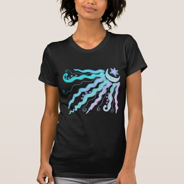 T-shirt Lune et étoiles Funky Abstrait Wearable Art (Devant)