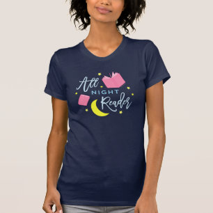 T-shirt Lune Stars et livres roses Tous Lecteur de Nuit
