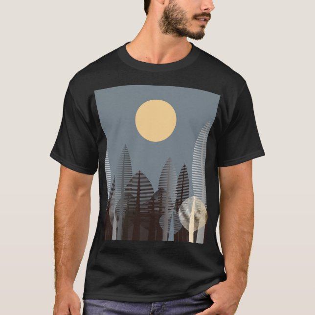 T-shirt Lune sur la forêt rayée, argent. (Devant)