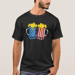 T-shirt Lunettes de bière bleu rouge drapeau américain Joy