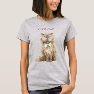 T-shirt Lunettes de chat cool marron violet menthe
