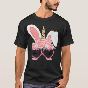 T-shirt Lunettes de cœur de lapin licorne pour filles le j