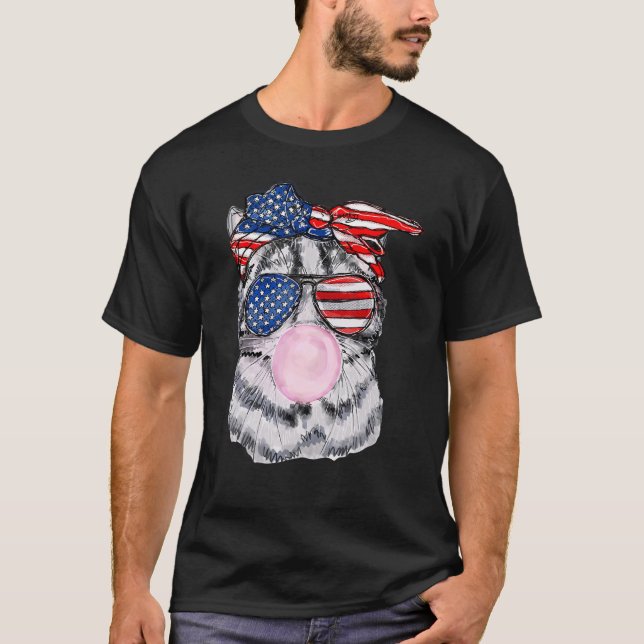 T-shirt Lunettes de drapeau américain Chat Bubble Gum Juil (Devant)