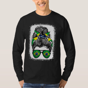 T-shirt Lunettes de drapeau du Brésil Cheveux Bun Méssy Fi