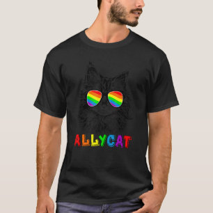 T-shirt Lunettes de soleil arc-en-ciel LGBT Chat Allié Fie