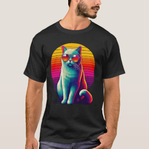 T-shirt Lunettes de soleil Coucher de soleil Rétro Chat Ch