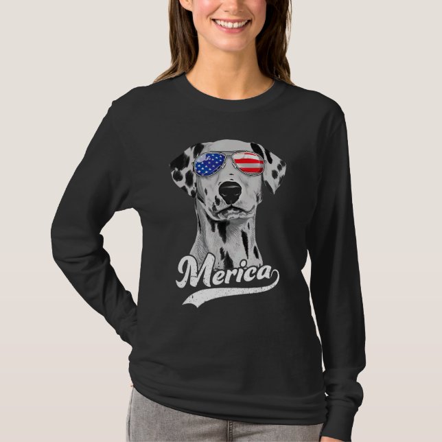 T-shirt Lunettes de soleil Dalmatie Cute Usa Drapeau Améri (Devant)