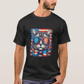 T-shirt Lunettes de soleil de chat américain drapeau USA 4