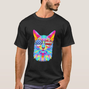 T-shirt Lunettes de soleil de chat fractale colorée Drapea
