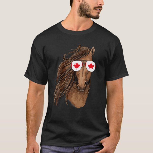 T-shirt Lunettes de soleil de Cheval Funny Feuille d'érabl (Devant)