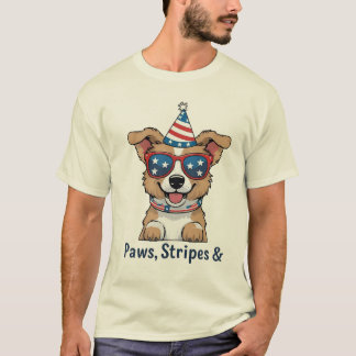 T-shirt Lunettes de soleil de chien patriotique 4 juillet 