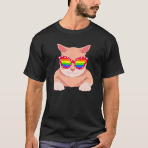 T-shirt Lunettes de soleil drapeau arc-en-ciel chat fier g