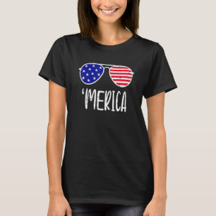 T-shirt Lunettes de soleil Drapeau Merica Rouge Blanc Bleu