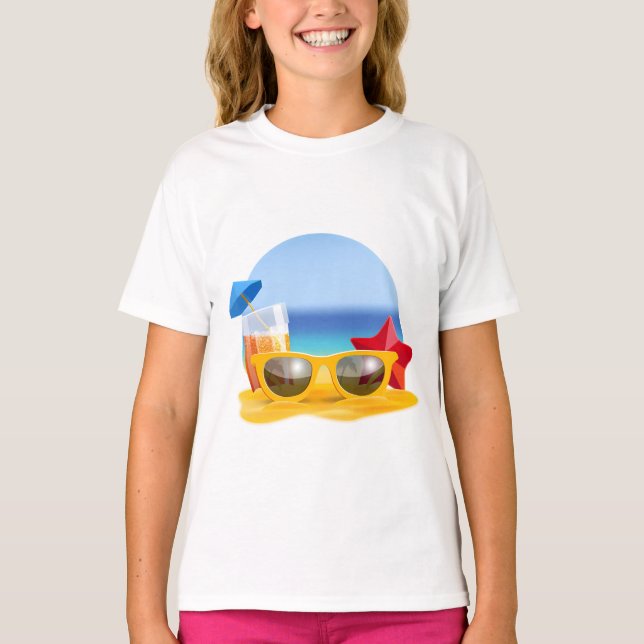 T-shirt Lunettes de soleil et scène de plage pour l'été (Devant)