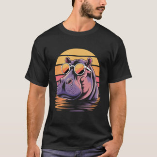 T-shirt Lunettes de soleil Hippopotame Plage Coucher de so