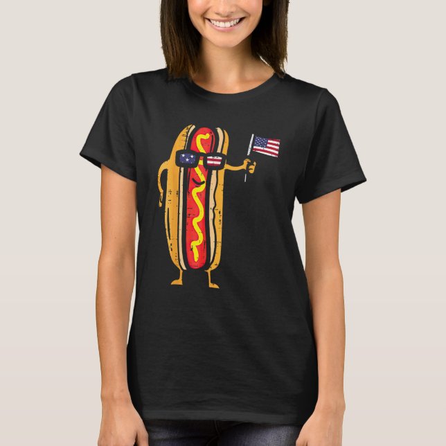 T-shirt Lunettes de soleil Hotdog Drapeau américain 4 juil (Devant)