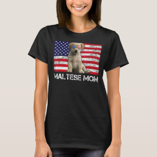 T-shirt Lunettes de soleil Maltese Maman Drapeau américain