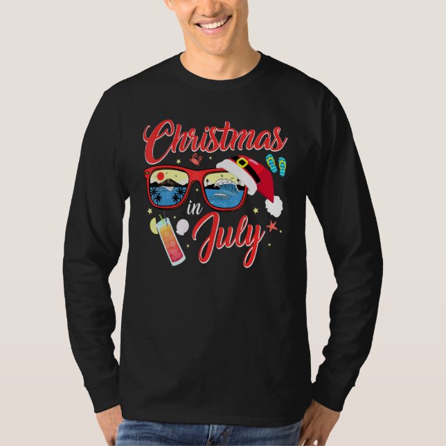 T-shirt Lunettes de soleil Santa Hat Noël Été 1 Juillet (Devant)