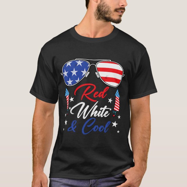 T-shirt Lunettes de soleil USA Drapeau rouge blanc et Cool (Devant)