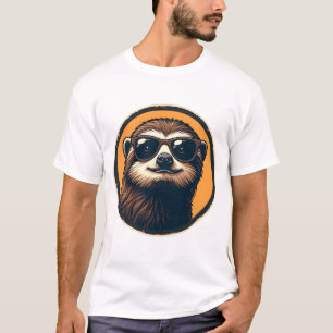 T-shirt Lunettes de soleil Vintage Sloth Art de badge rétr