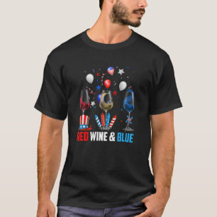 T-shirt Lunettes De Vin Amusantes 4 juillet Rouge Blanc Et