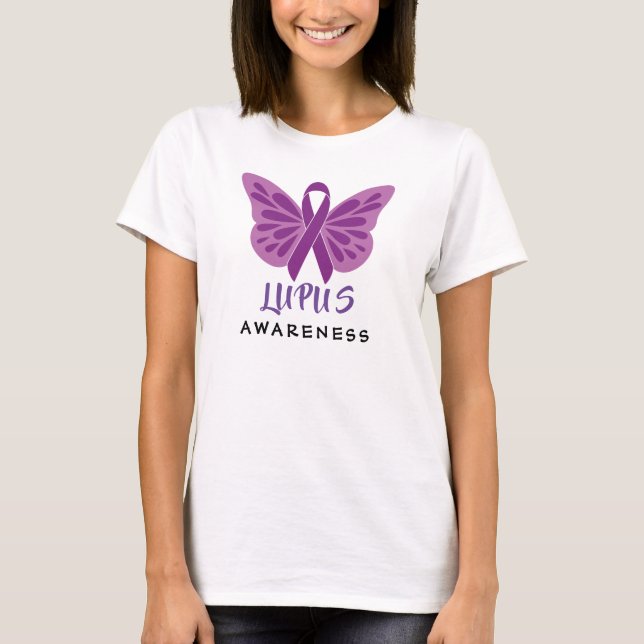 T-shirt Lupus Sensibilisation Papillon à ruban violet (Devant)