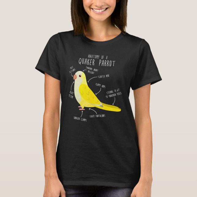 T-shirt Lutino Quaker Parrot Anatomie Mignonne Animaux de  (Devant)