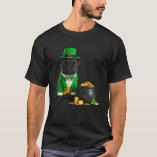 T-shirt Lutrin de chien Carlin noir Shamrocks St. Patrick