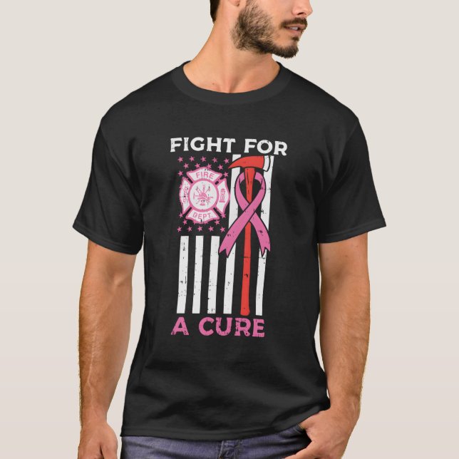T-shirt Lutter Pour Un Pompier Cure Us Drapeau Cancer Du S (Devant)