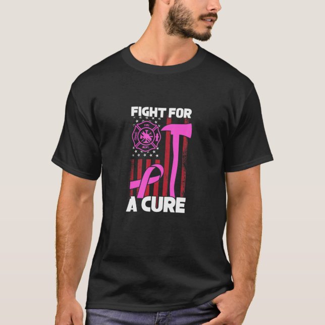 T-shirt Lutter Pour Une Cure Cancer Du Sein Pompier Amériq (Devant)