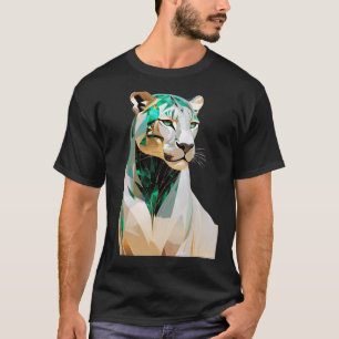 T-shirt Luxueux Art Géométrique Animalier Lionne Émeraude