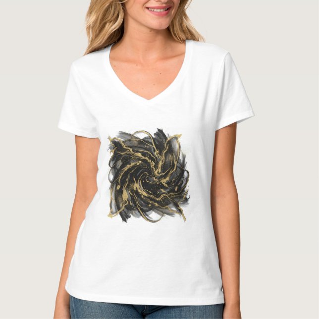 T-shirt Luxury Gold and Black Abstract Marble Ink Flow (Devant)