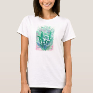 T-shirt Lys de la Vallée Bleu aquarelle peinture à la fleu