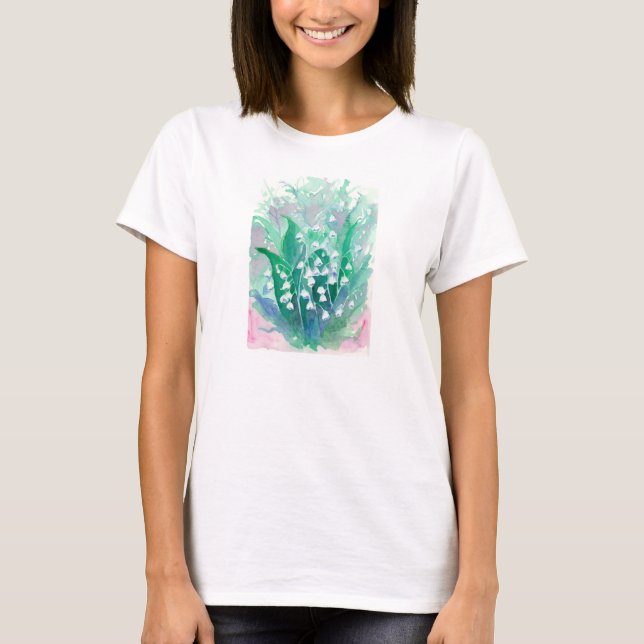 T-shirt Lys de la Vallée Bleu aquarelle peinture à la fleu (Devant)