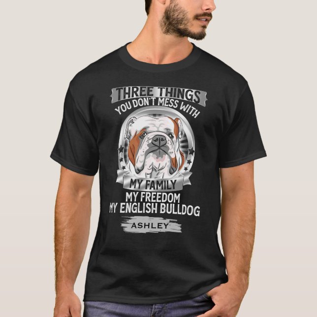 T-shirt Ma famille Mon chien de taureau anglais Aimer Chie (Devant)