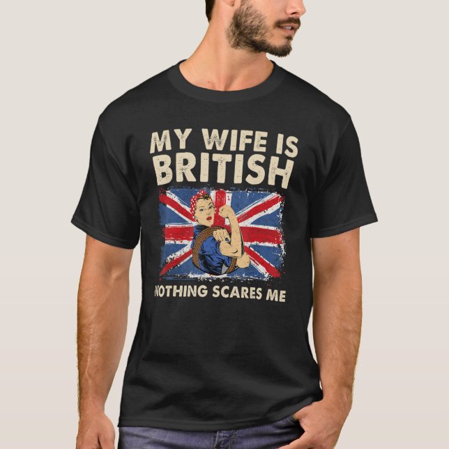 T-shirt Ma Femme Est Anglaise Angleterre Fierté Drapeau Hé (Devant)