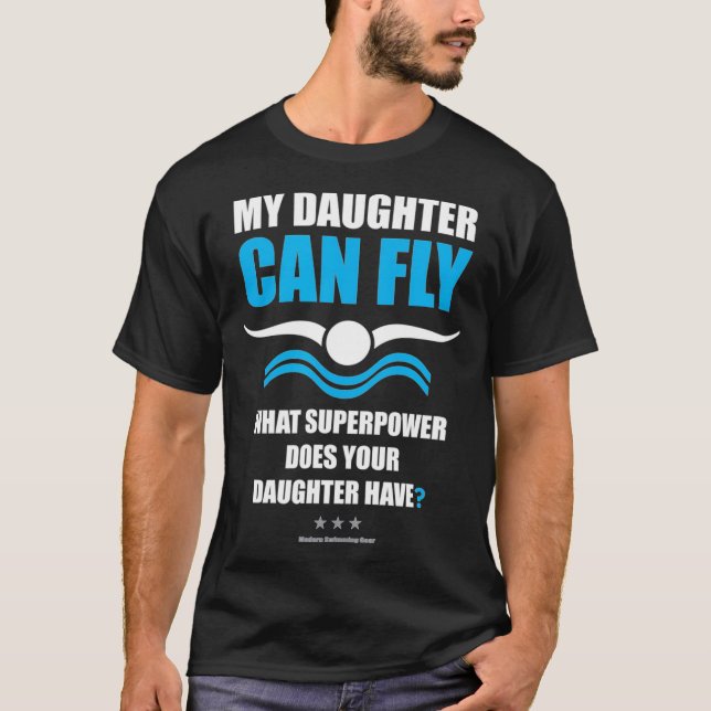 T-shirt Ma fille peut voler Superpower Maman Papa nage (Devant)