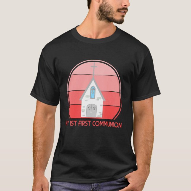 T-shirt Ma première communion Église rose religieuse catho (Devant)