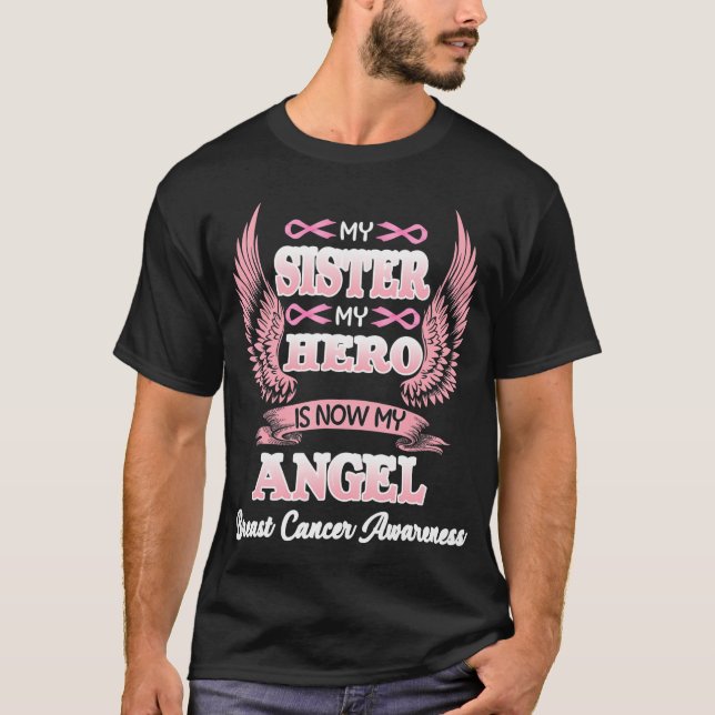 T-shirt Ma Soeur Mon Héros Maintenant Est Mon Ange Cancer  (Devant)