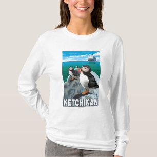 T-shirt Macareux et bateau de croisière - Ketchikan,