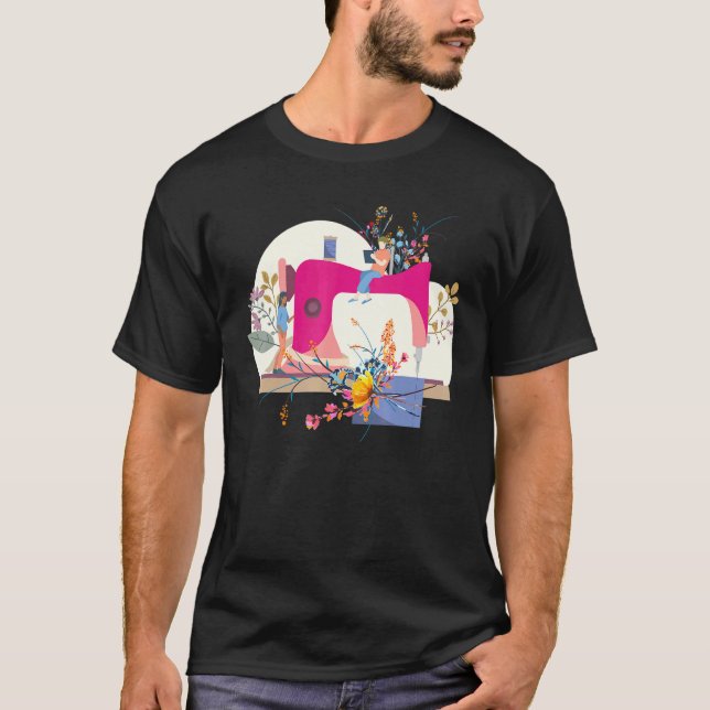 T-shirt Machine à coudre à fleurs Eau à coudre à coudre (Devant)
