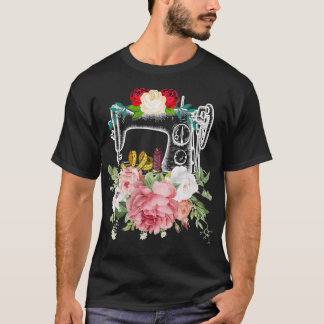 T-shirt Machine à coudre Floral Flower Machine à coudre Ca