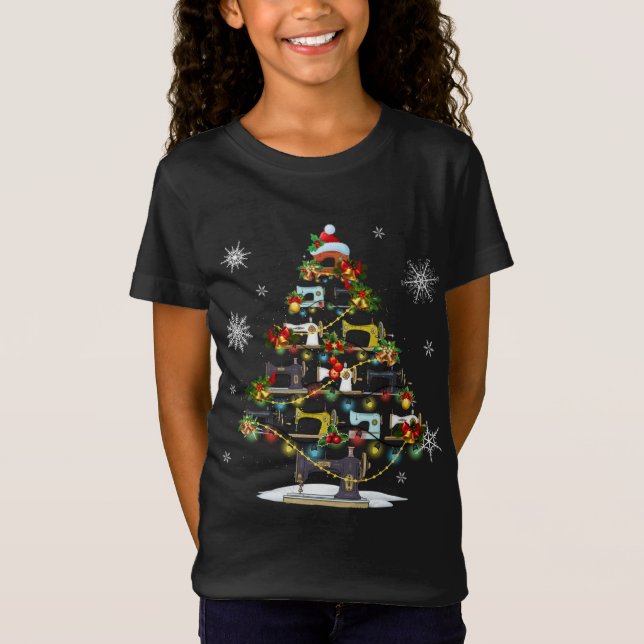 T-Shirt Machines à coudre Xmas Tree Lights Quilters Christ (Devant)