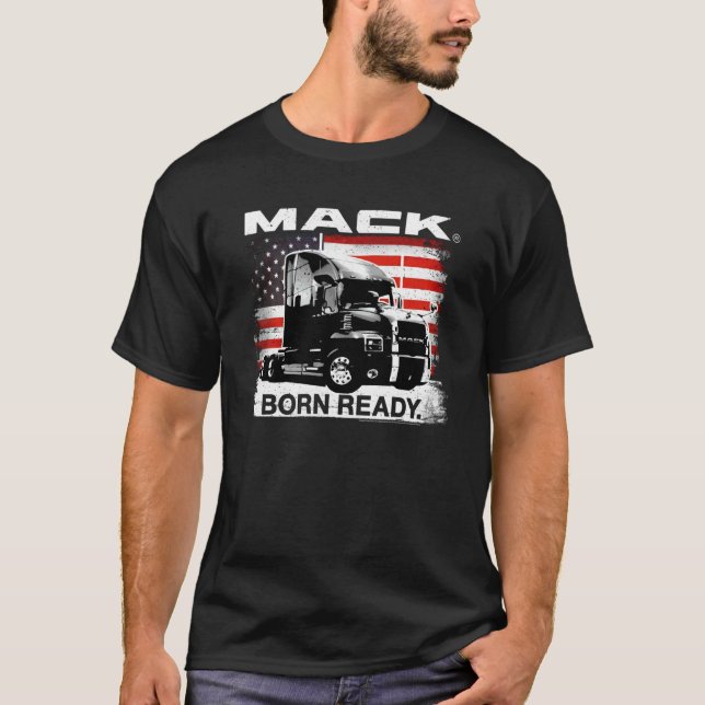 T-shirt Mack Trucks Semi Born Ready avec drapeau américain (Devant)