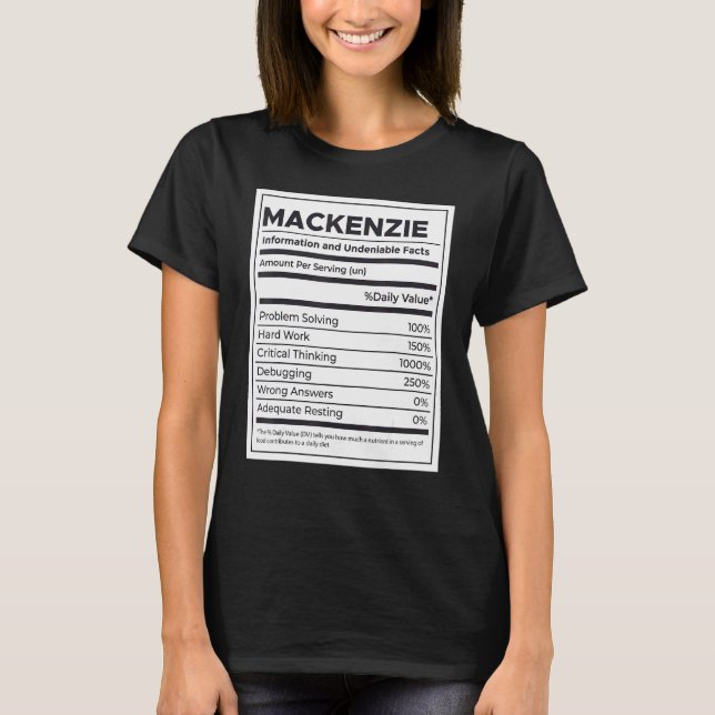 T-shirt Mackenzie Information sur la nutrition Problème de (Devant)