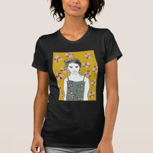 T-shirt Madame rose de fleur - jaune