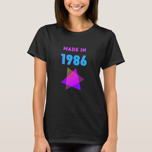 T-shirt Made in 1986 neon bright colours retro design (Devant)
